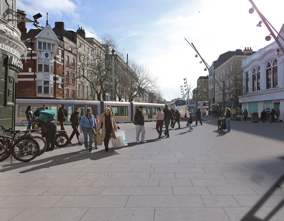 Montage showing future view Luas Cork tram on St Patrick's Street, Cork
